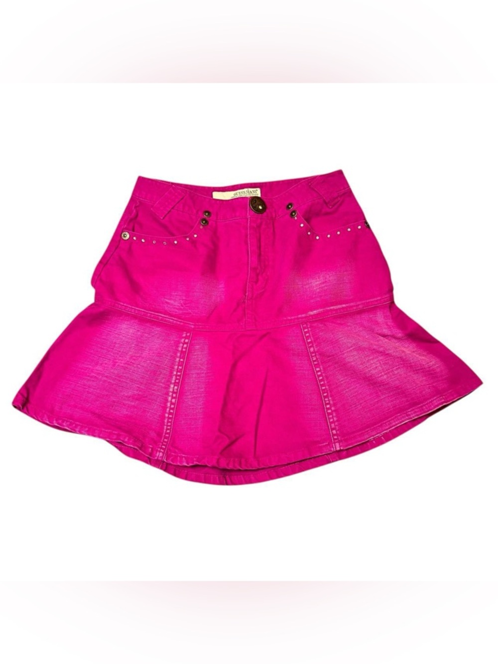 Guess Fuchsia A-Line Denim Skirt with Stud Accents